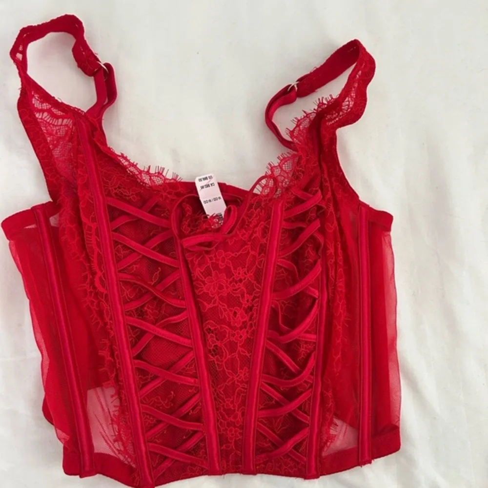 Victoria’s Secret Dream Angels Unlined Lace-Up Corset Top Lipstick Red Size M
